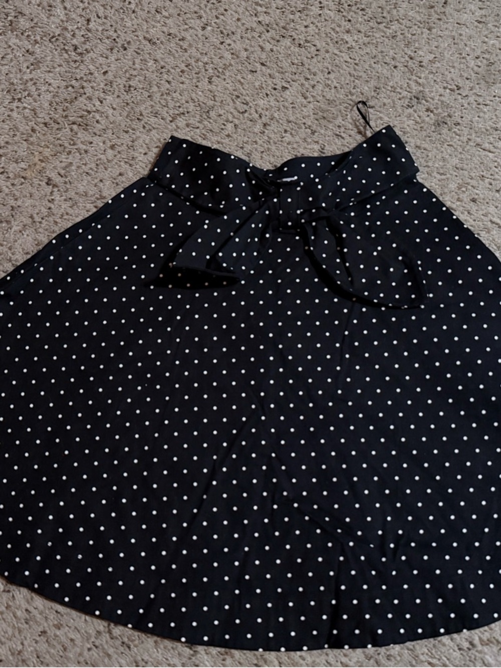 Urban Revivo Polka Dot A-line Black Circle Skirt with Bow Detail